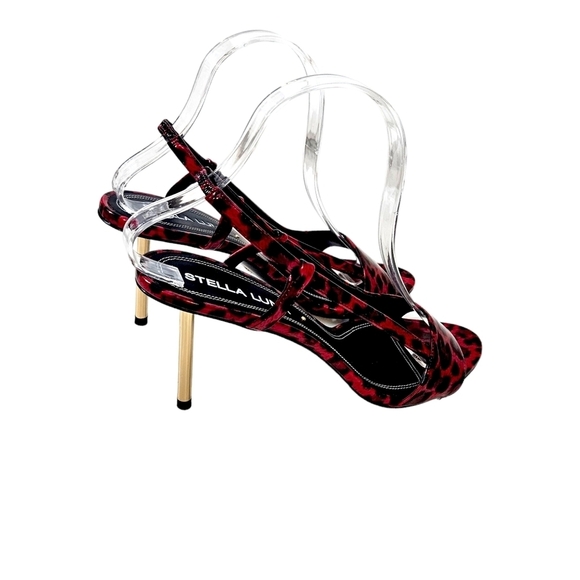 Stella Luna Red Leopard Print Gold Stiletto Heels - Picture 3 of 7